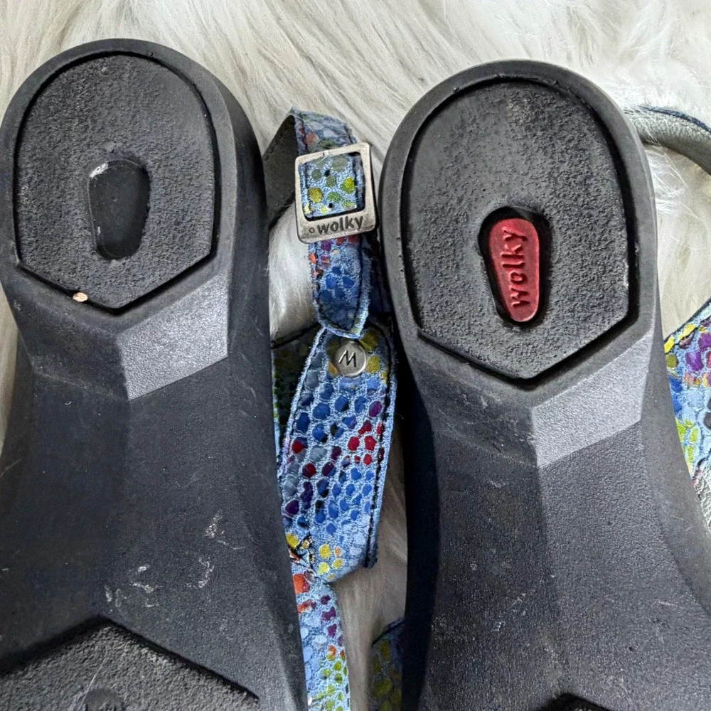 Wolky‎ Jewel Blue Multi Snakeskin Leather Walking Sandals Womens 41 Adjustable